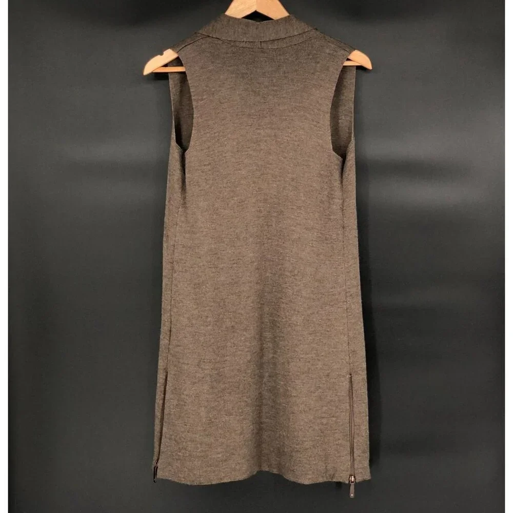 St. Tropez Women's Sleeveless Duster Cardigan S Brown Merino Wool Blend Coastal